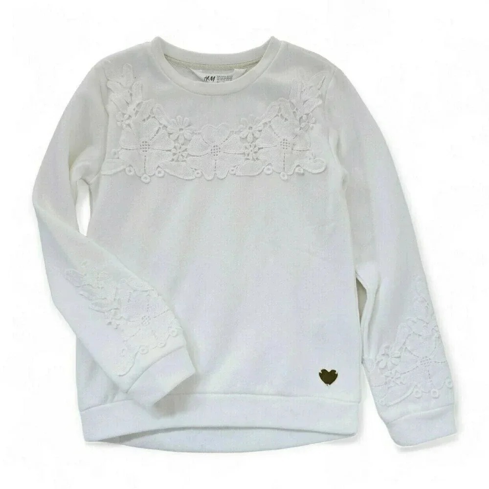 NWOT H&M Lace Applique Pull Over | 4-6 Y Fleece Inner